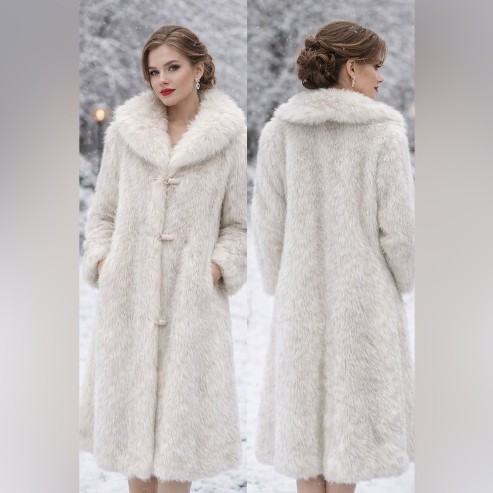 Vintage White Faux Fur Coat Outer Stuff Size 14 Made in USA